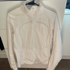 white lululemon zip up track jacket!